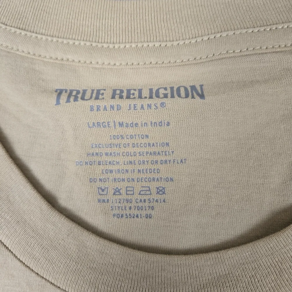 True Religion Crystal Face Buddha T-Shirt Mens Large Short Sleeve Travertine NWT